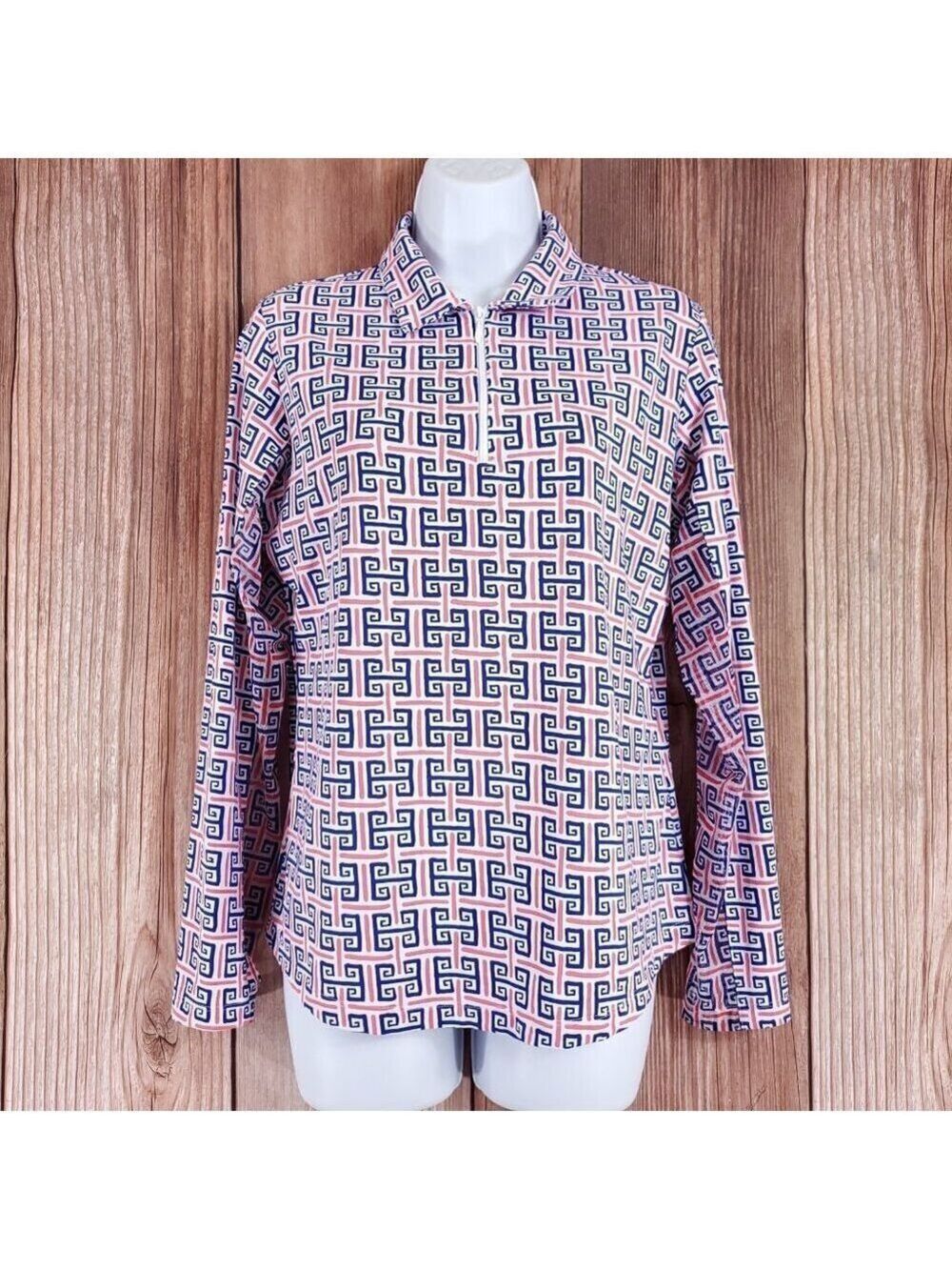 IBKUL Womens Size Medium Geo Key Multicolor 1/4 Zip Pullover Long Sleeve Top